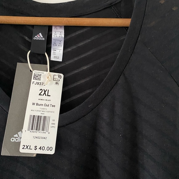 Adidas 2x black tee workout burnout top plus size NWT - Picture 3 of 3
